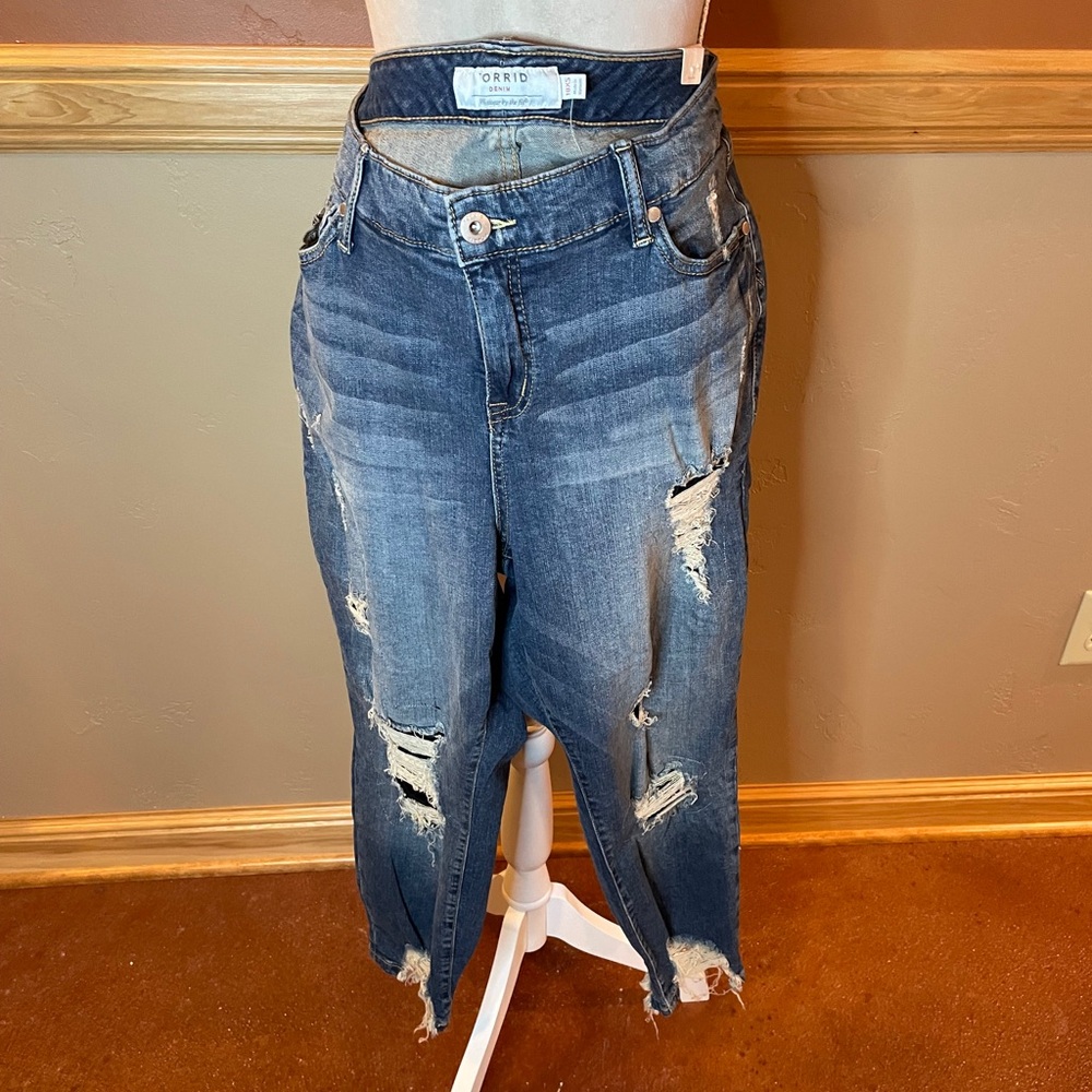 Torrid Women's Dark Blue Ripped Boyfriend Jeans